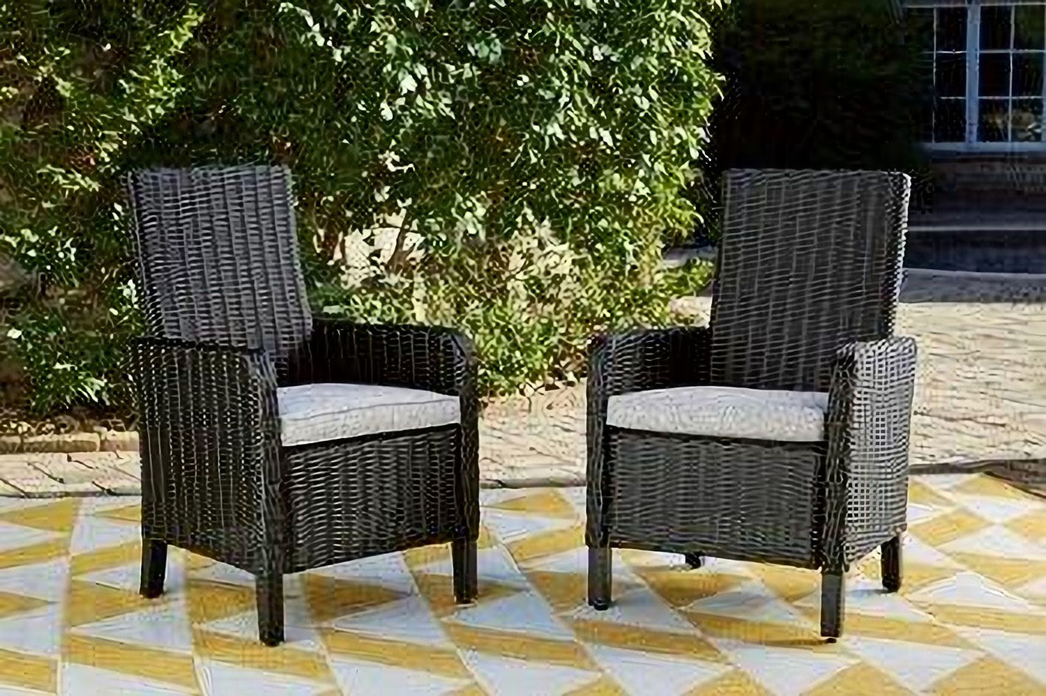 Beachcroft Outdoor Arm Chair with Cushion Set of 2 In Black/Light Gray P792601A