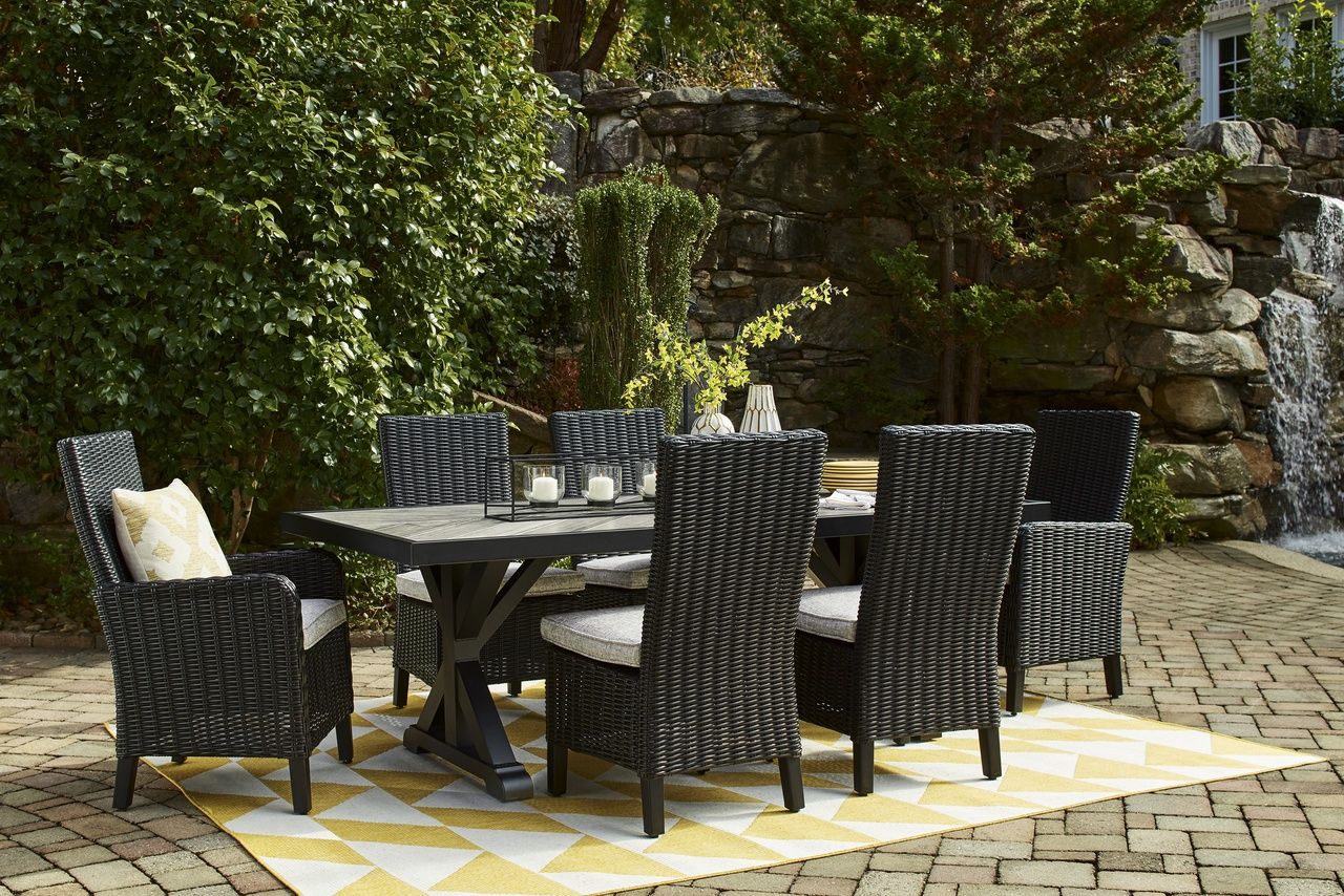 Beachcroft Outdoor Arm Chair with Cushion Set of 2 In Black/Light Gray P792601A