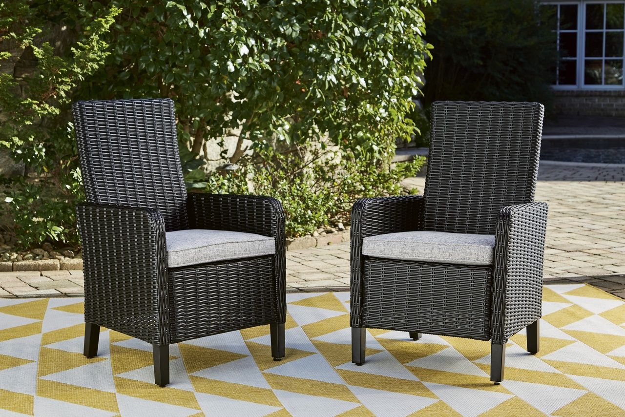 Beachcroft Outdoor Arm Chair with Cushion Set of 2 In Black/Light Gray P792601A