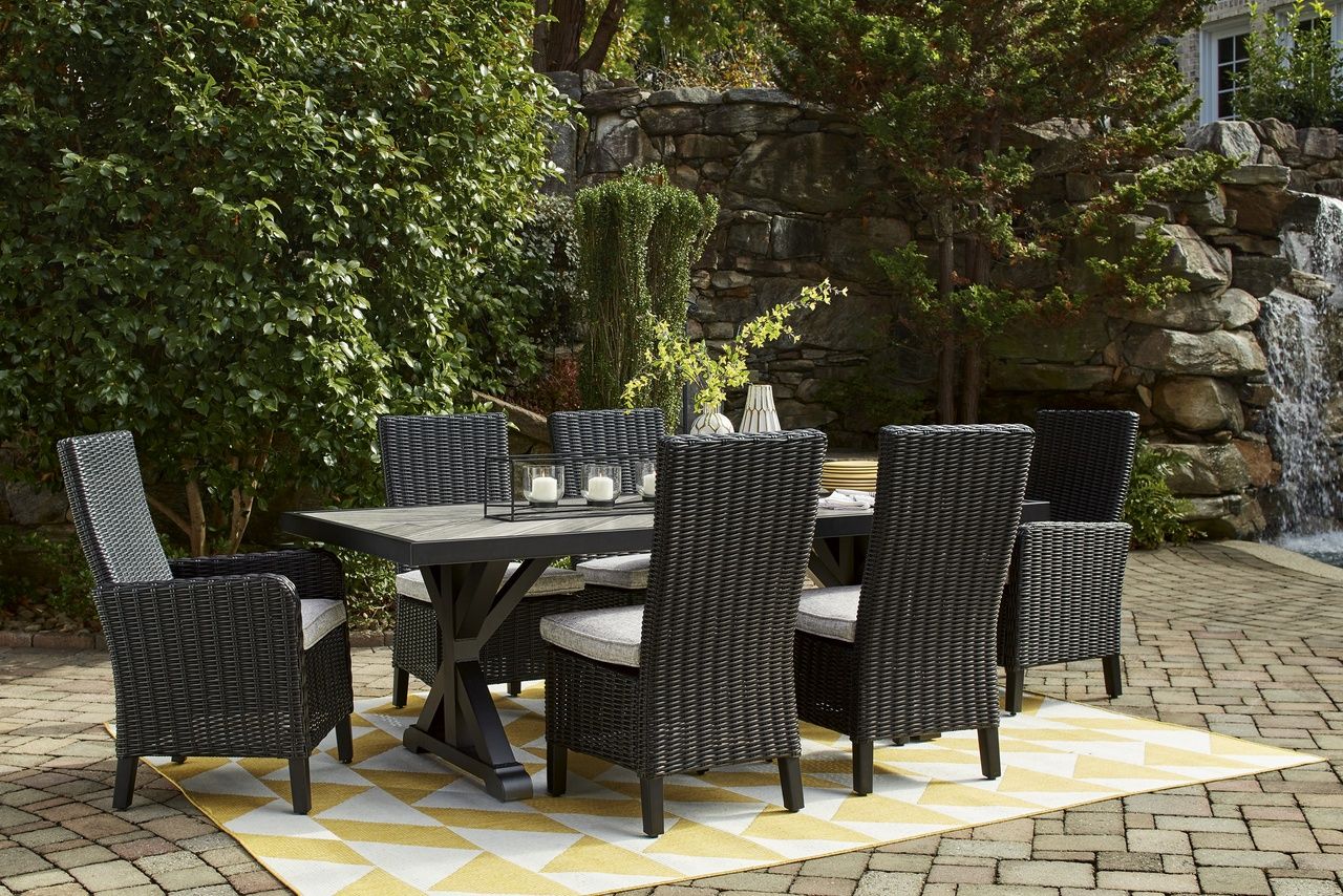 Beachcroft Outdoor Arm Chair with Cushion Set of 2 In Black/Light Gray P792601A