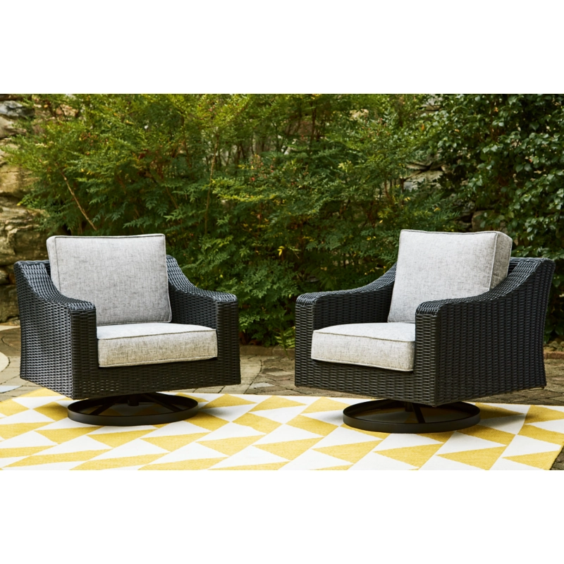 Beachcroft Outdoor Swivel Lounge with Cushion In Black/Light Gray P792821