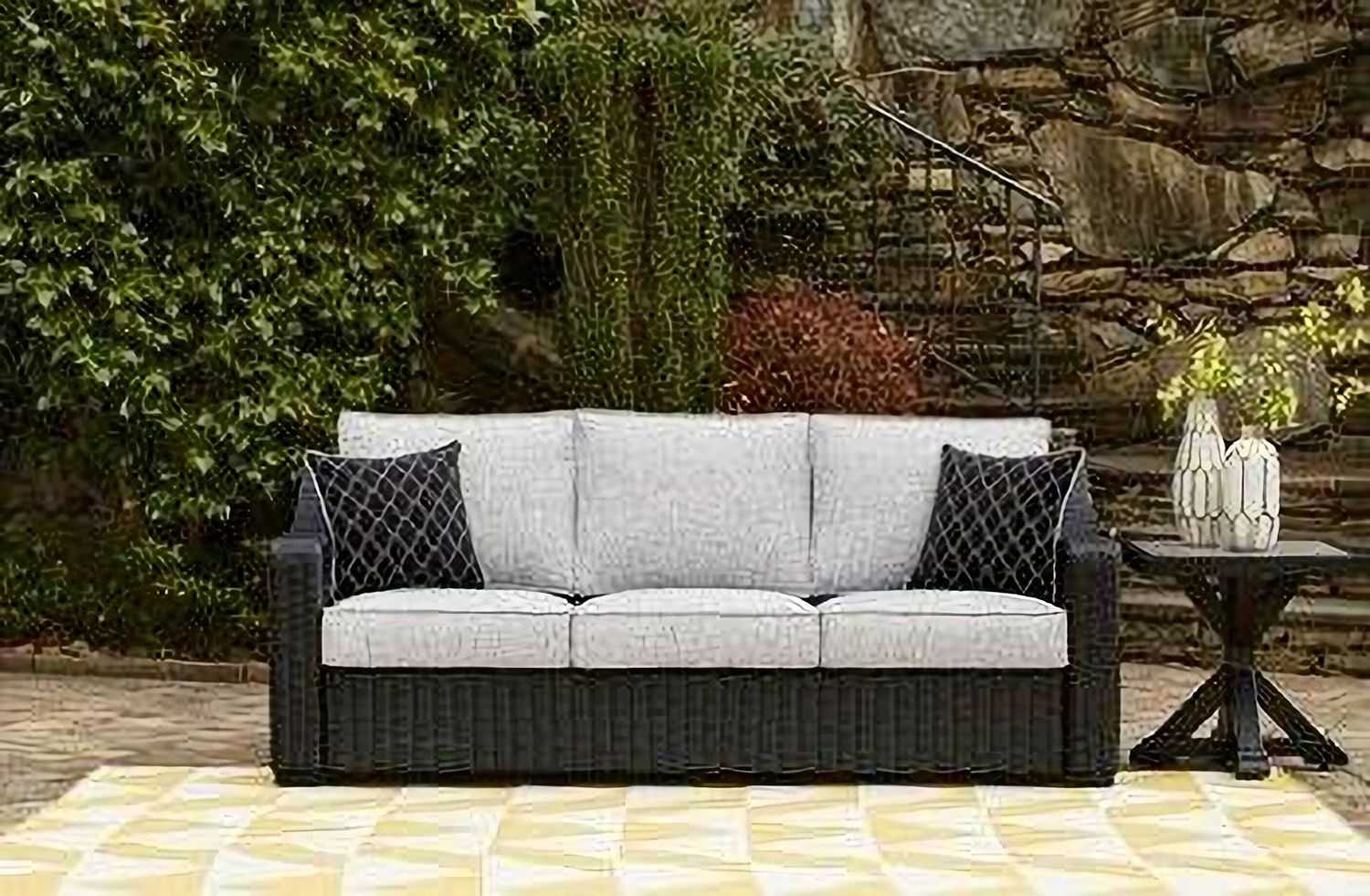 Beachcroft Outdoor Sofa with Cushion In Black/Light Gray P792838