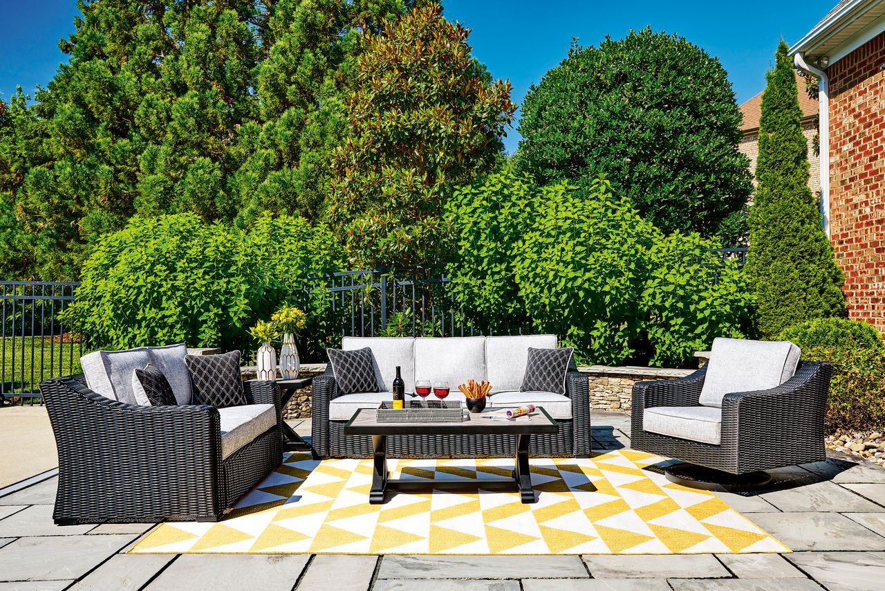 Beachcroft Outdoor Sofa with Cushion In Black/Light Gray P792838