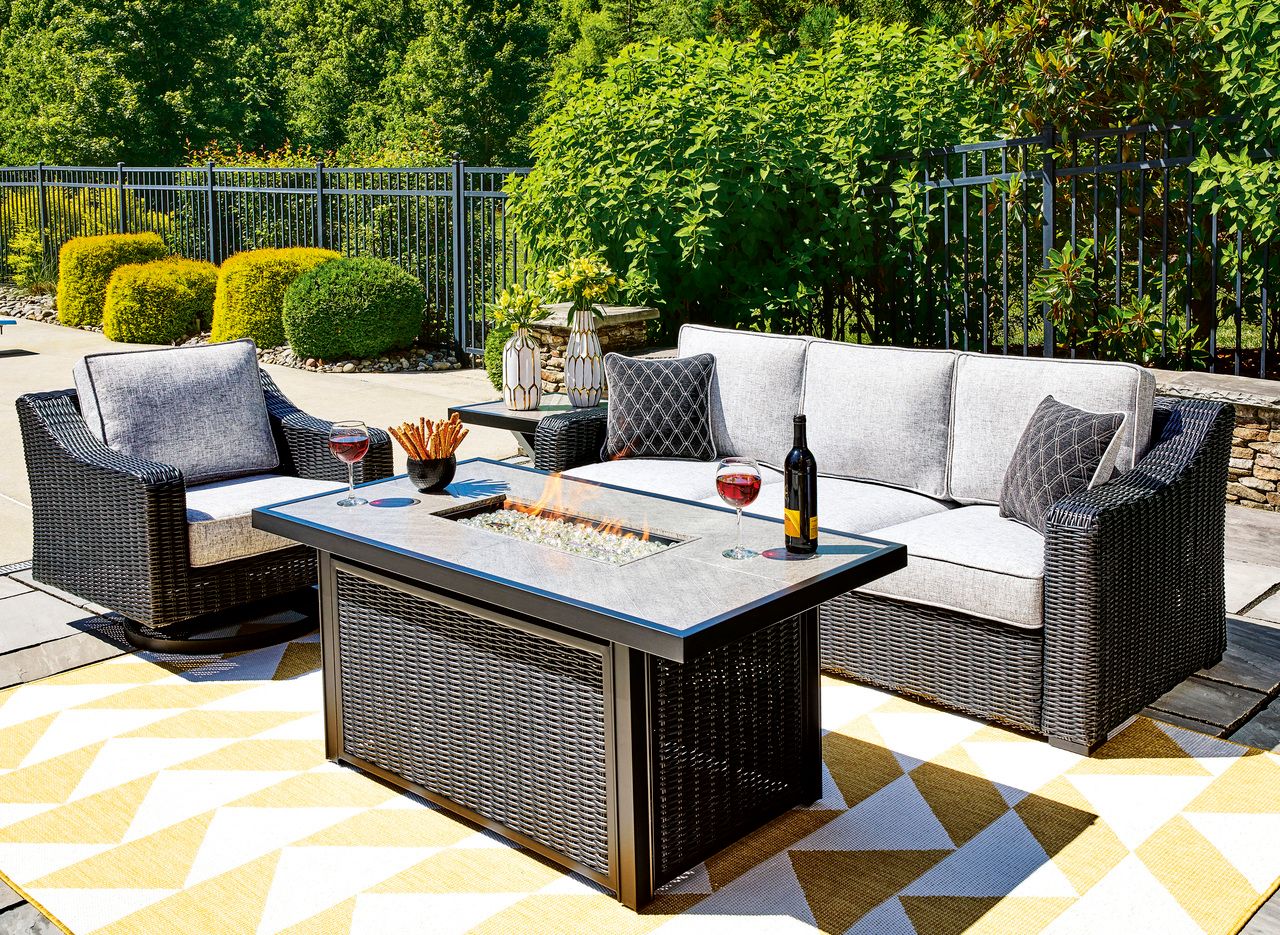 Beachcroft Outdoor Sofa with Cushion In Black/Light Gray P792838