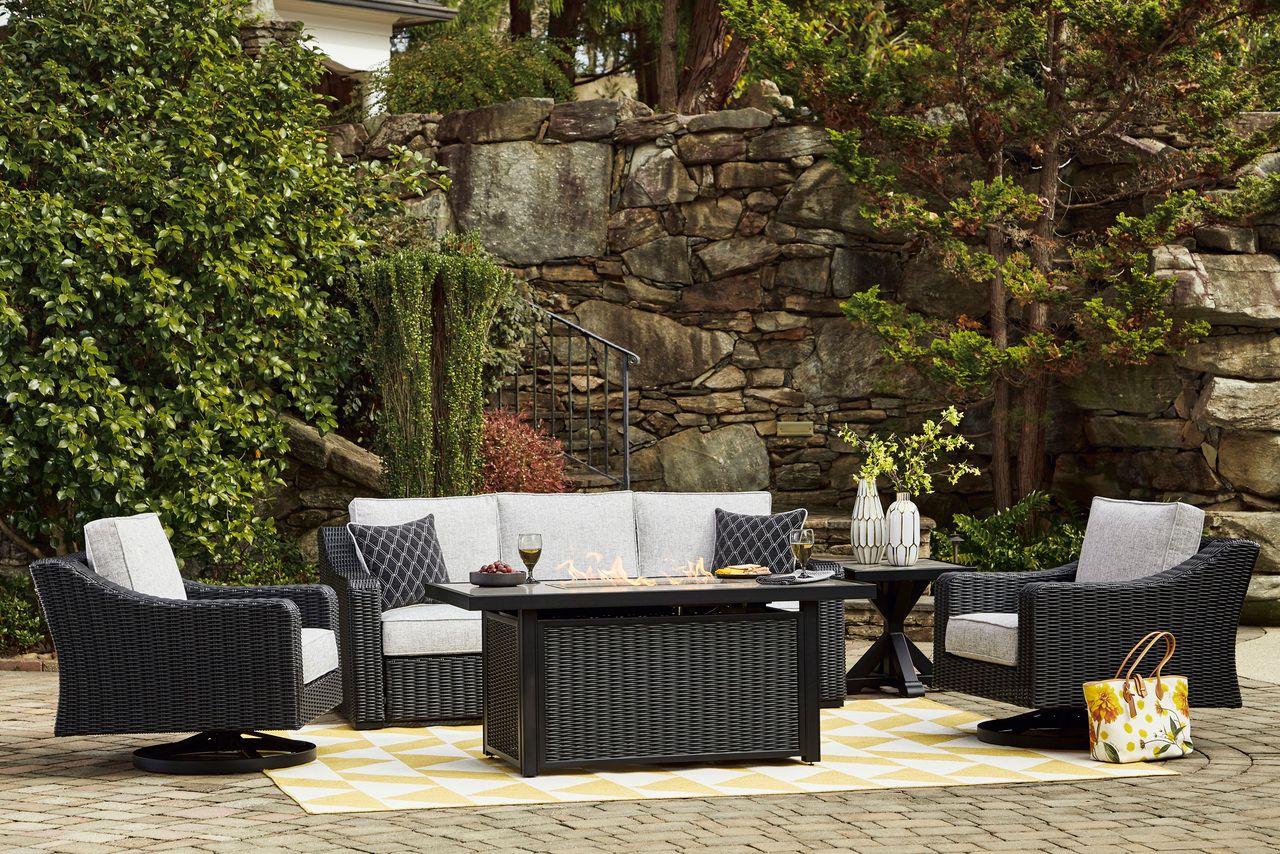 Beachcroft Outdoor Sofa with Cushion In Black/Light Gray P792838