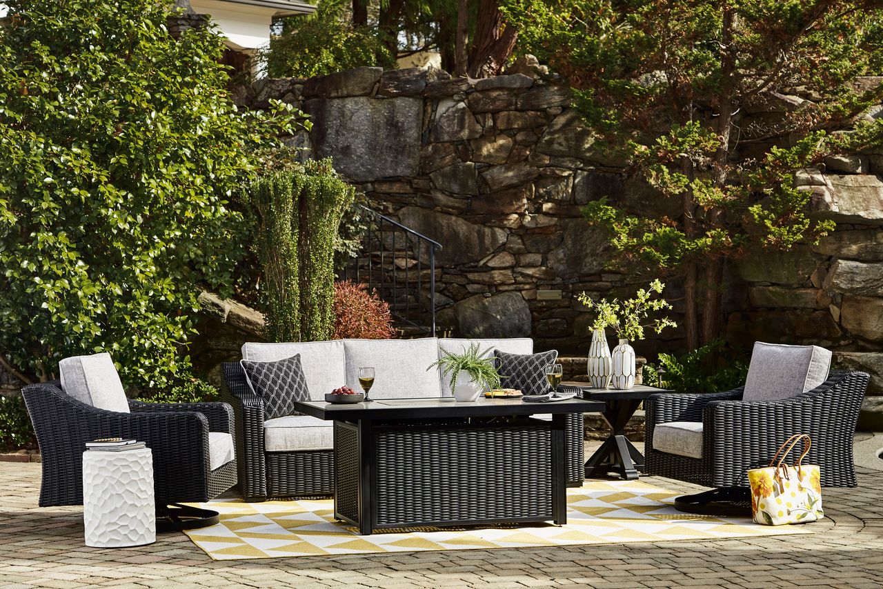 Beachcroft Outdoor Sofa with Cushion In Black/Light Gray P792838