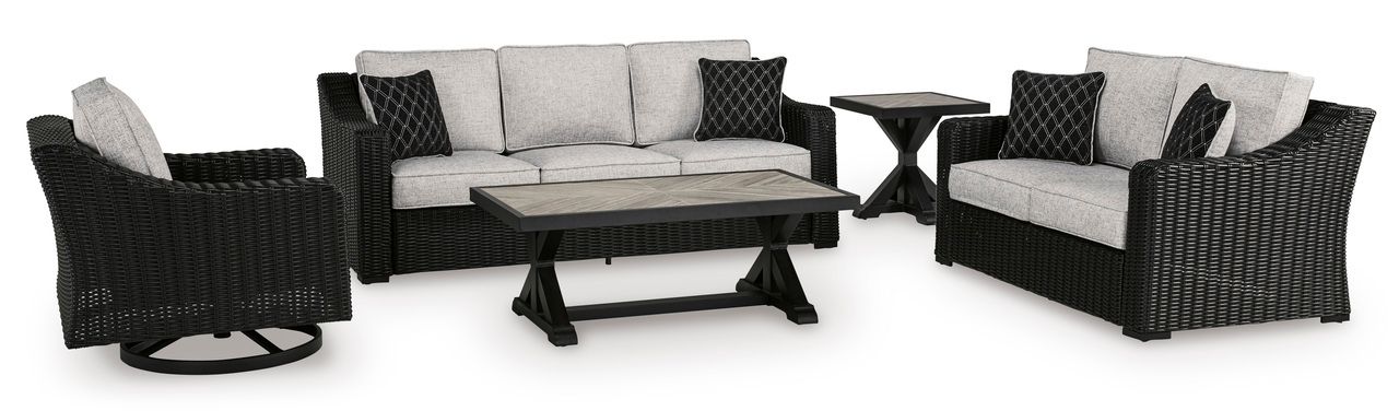 Beachcroft Outdoor Sofa with Cushion In Black/Light Gray P792838