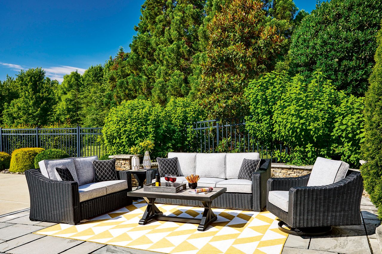 Beachcroft Outdoor Sofa with Cushion In Black/Light Gray P792838