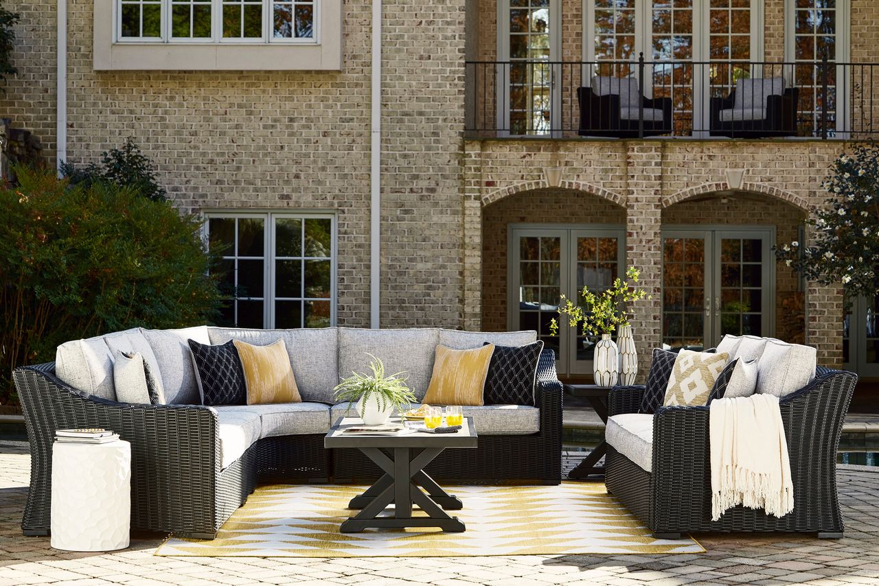 Beachcroft Outdoor Sofa with Cushion In Black/Light Gray P792838