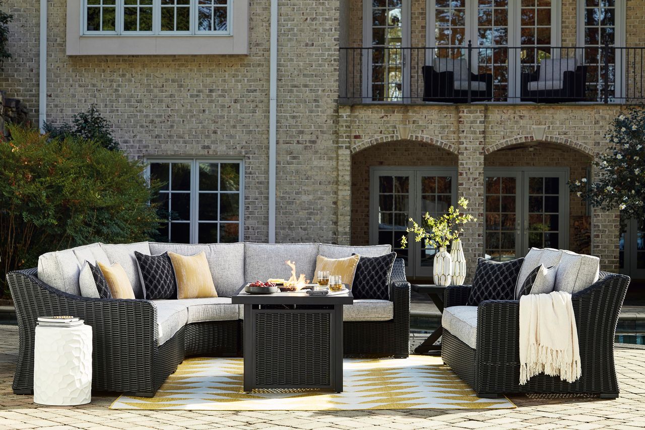 Beachcroft Outdoor Sofa with Cushion In Black/Light Gray P792838