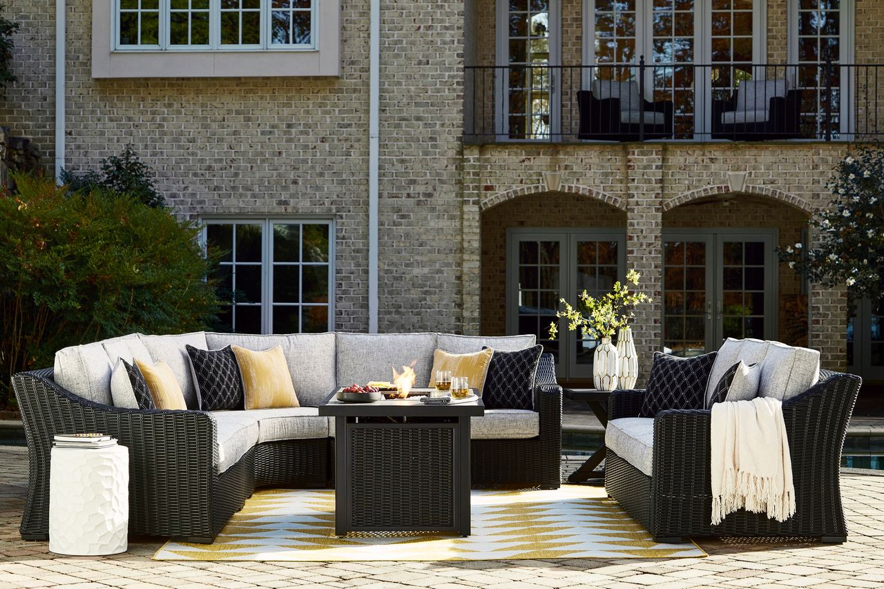 Beachcroft Outdoor Sofa with Cushion In Black/Light Gray P792838