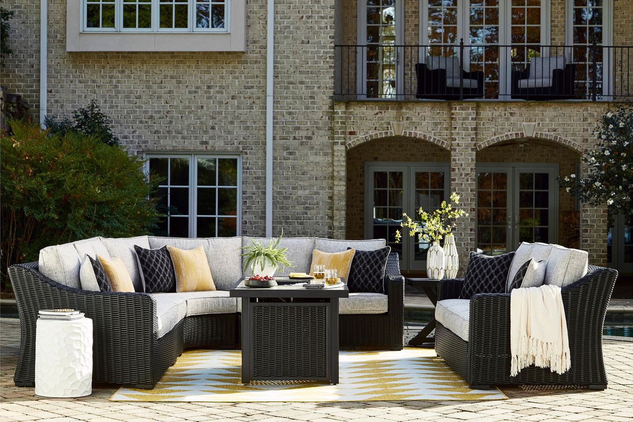 Beachcroft Outdoor Sofa with Cushion In Black/Light Gray P792838
