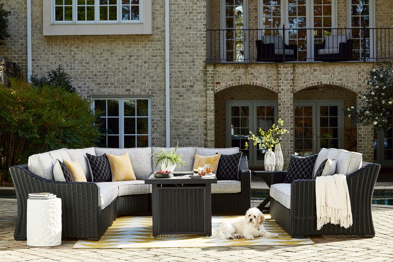 Beachcroft Outdoor Sofa with Cushion In Black/Light Gray P792838
