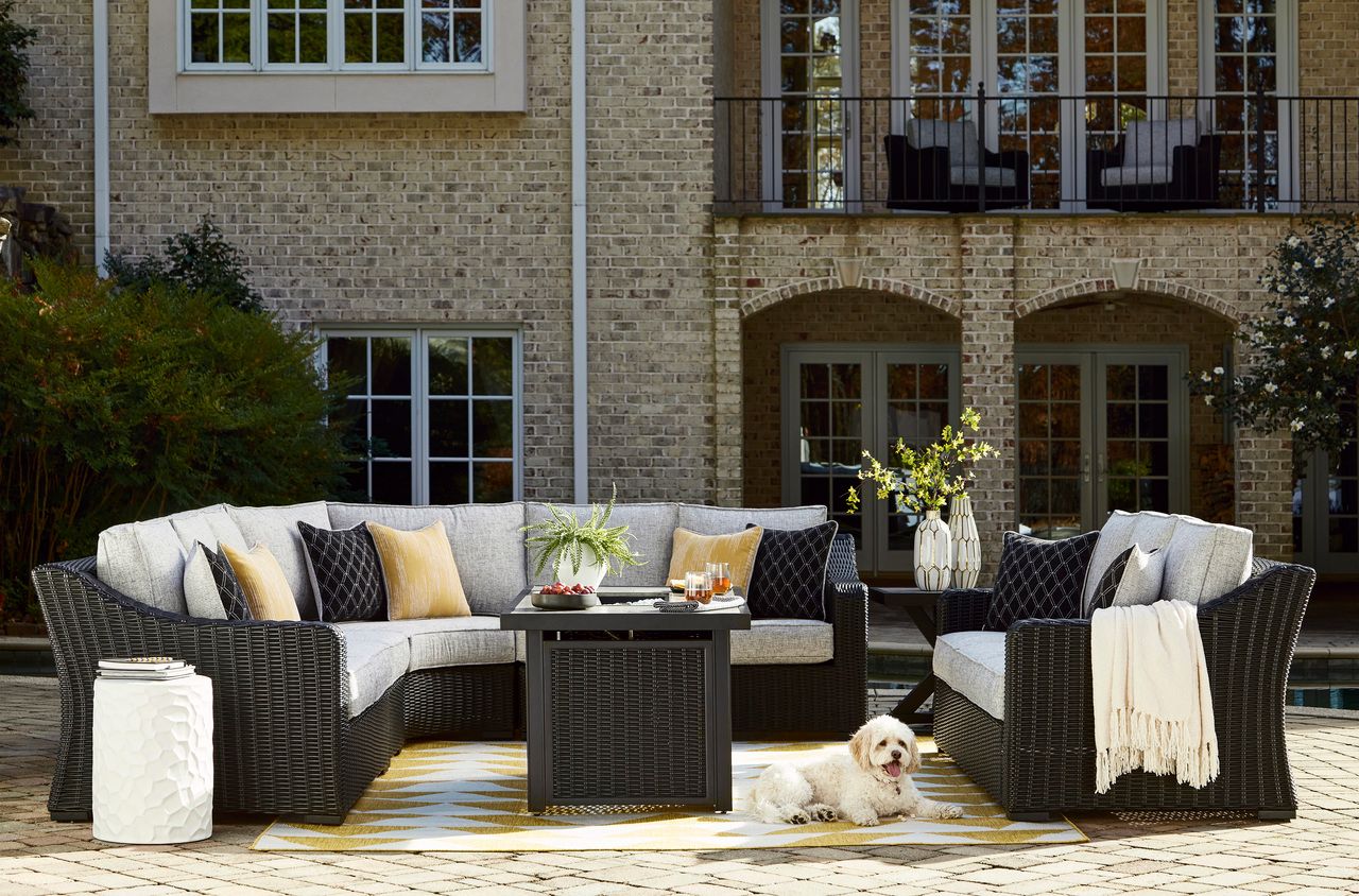 Beachcroft Outdoor Sofa with Cushion In Black/Light Gray P792838