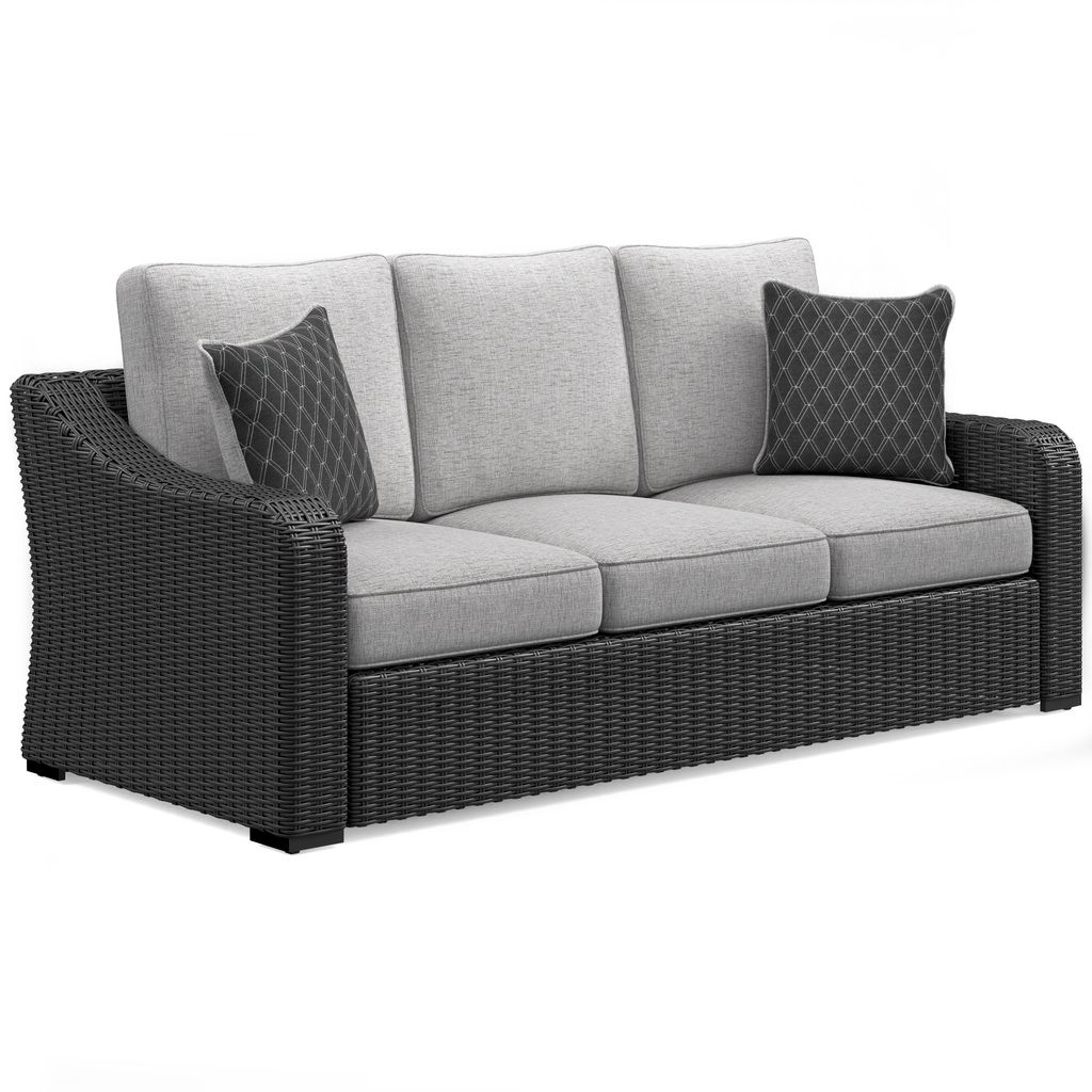 Beachcroft Outdoor Sofa with Cushion In Black/Light Gray P792838