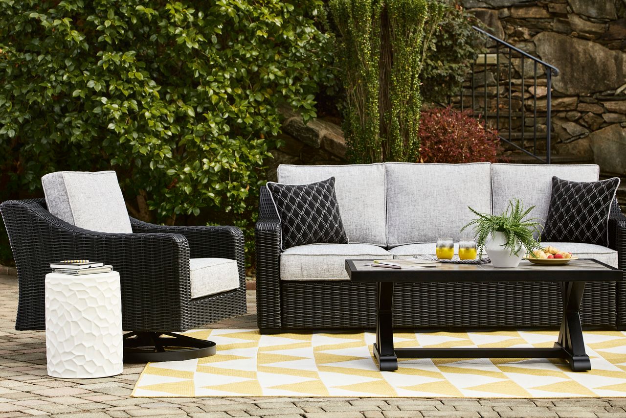 Beachcroft Outdoor Sofa with Cushion In Black/Light Gray P792838