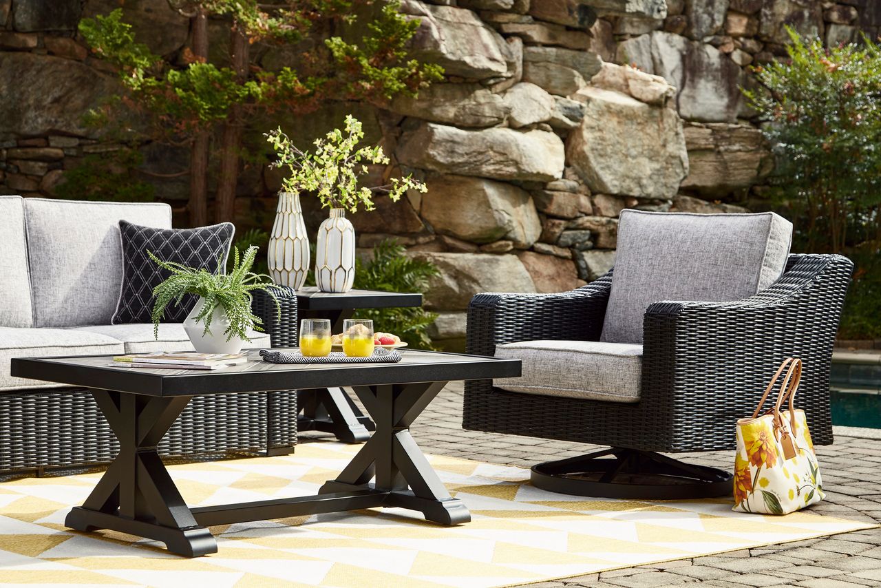 Beachcroft Outdoor Sofa with Cushion In Black/Light Gray P792838
