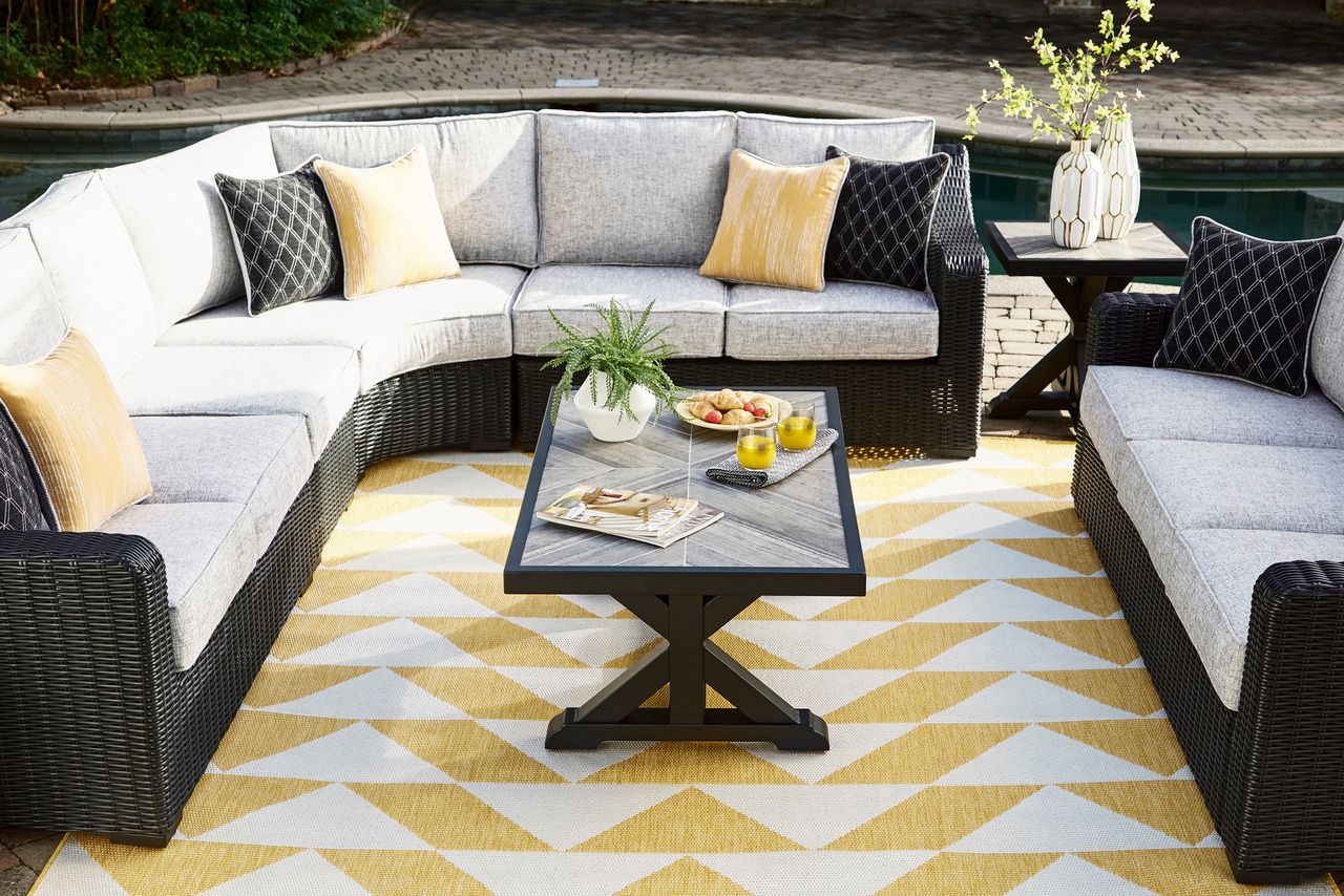 Beachcroft Outdoor Sofa with Cushion In Black/Light Gray P792838