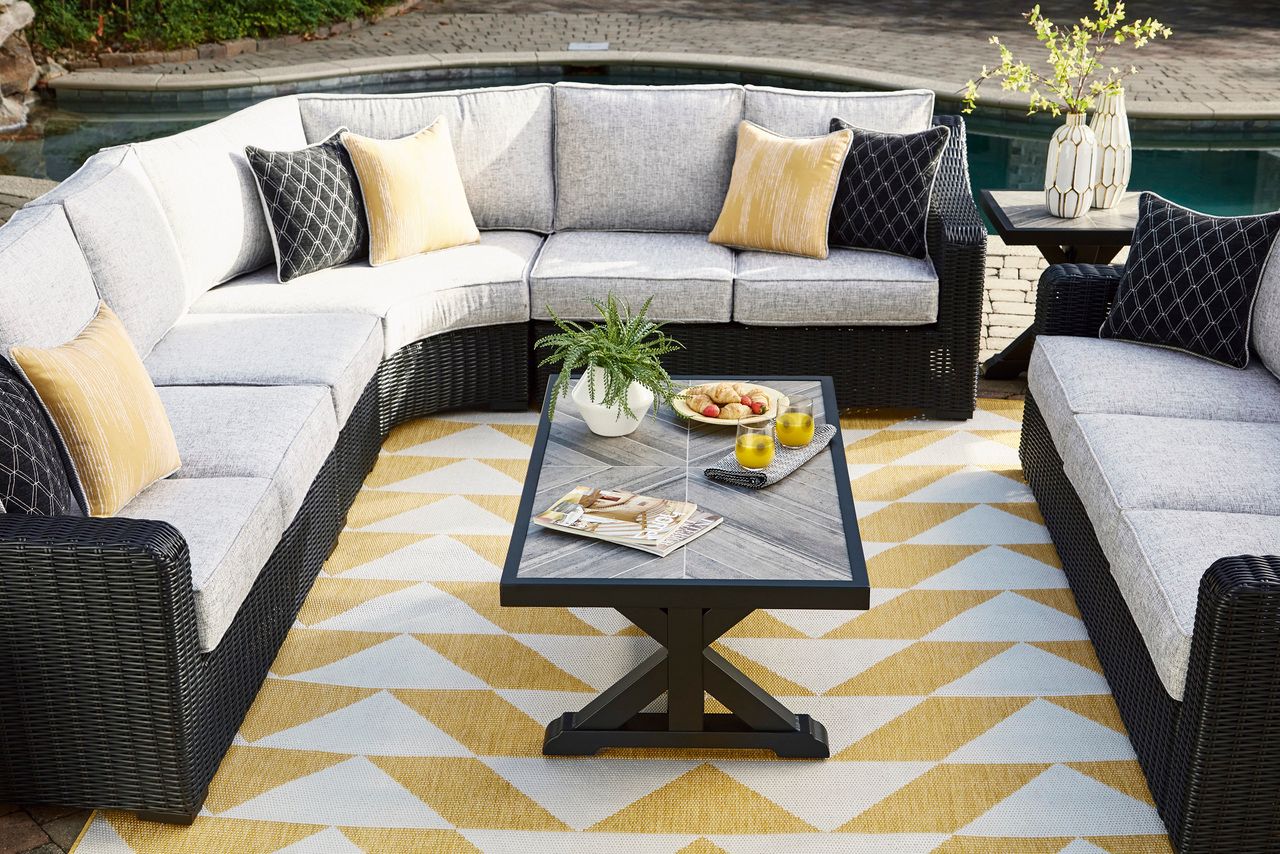 Beachcroft Outdoor Sofa with Cushion In Black/Light Gray P792838