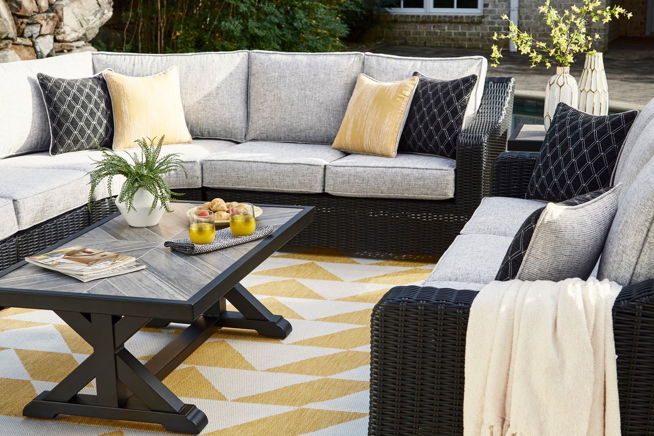 Beachcroft Outdoor Sofa with Cushion In Black/Light Gray P792838
