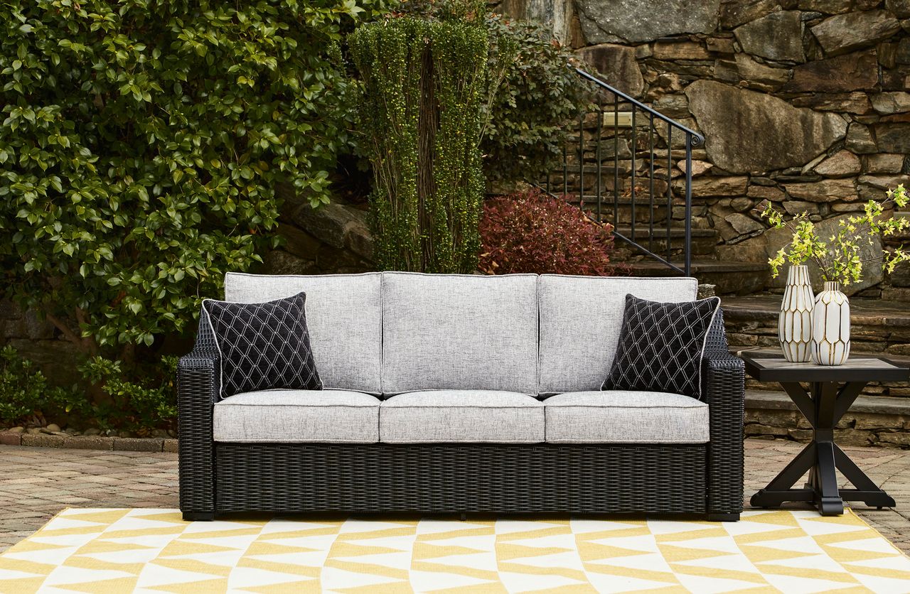 Beachcroft Outdoor Sofa with Cushion In Black/Light Gray P792838