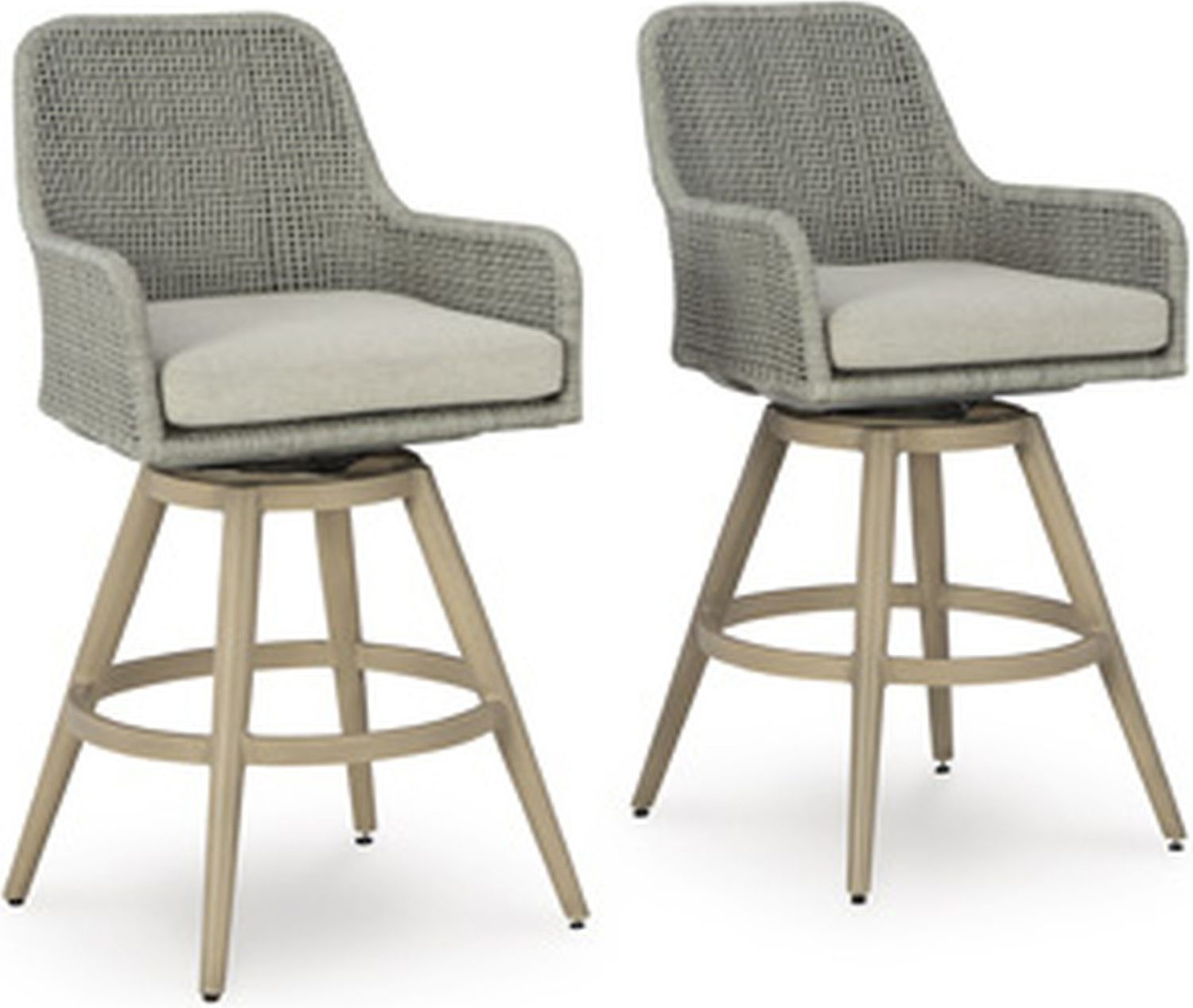 Seton Creek Outdoor Bar Height Barstool with Cushion Set of 2 In Gray and Beige P798130