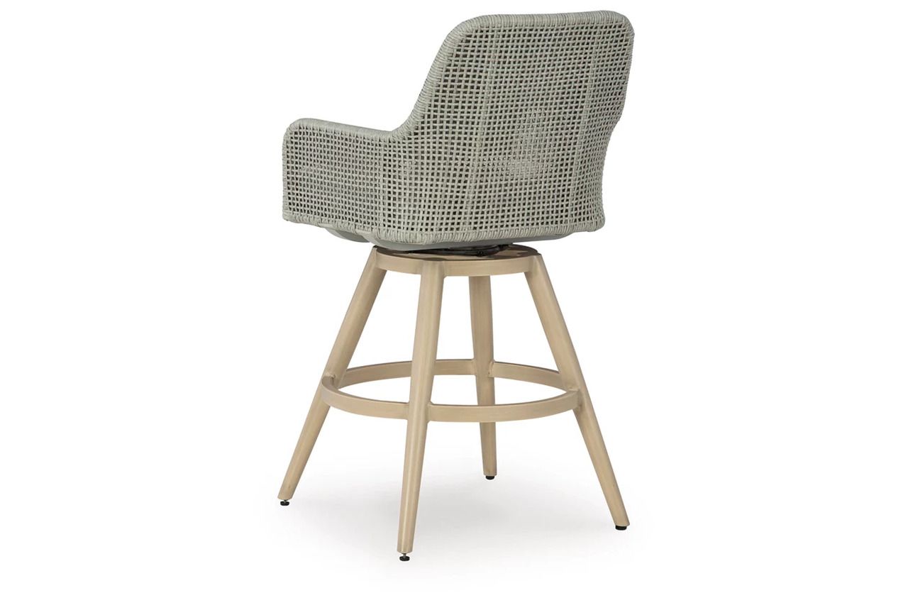 Seton Creek Outdoor Bar Height Barstool with Cushion Set of 2 In Gray and Beige P798130