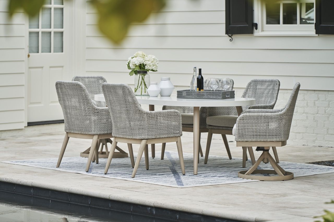 Seton Creek Gray Outdoor Dining Arm Chair Set of 2 P798601A