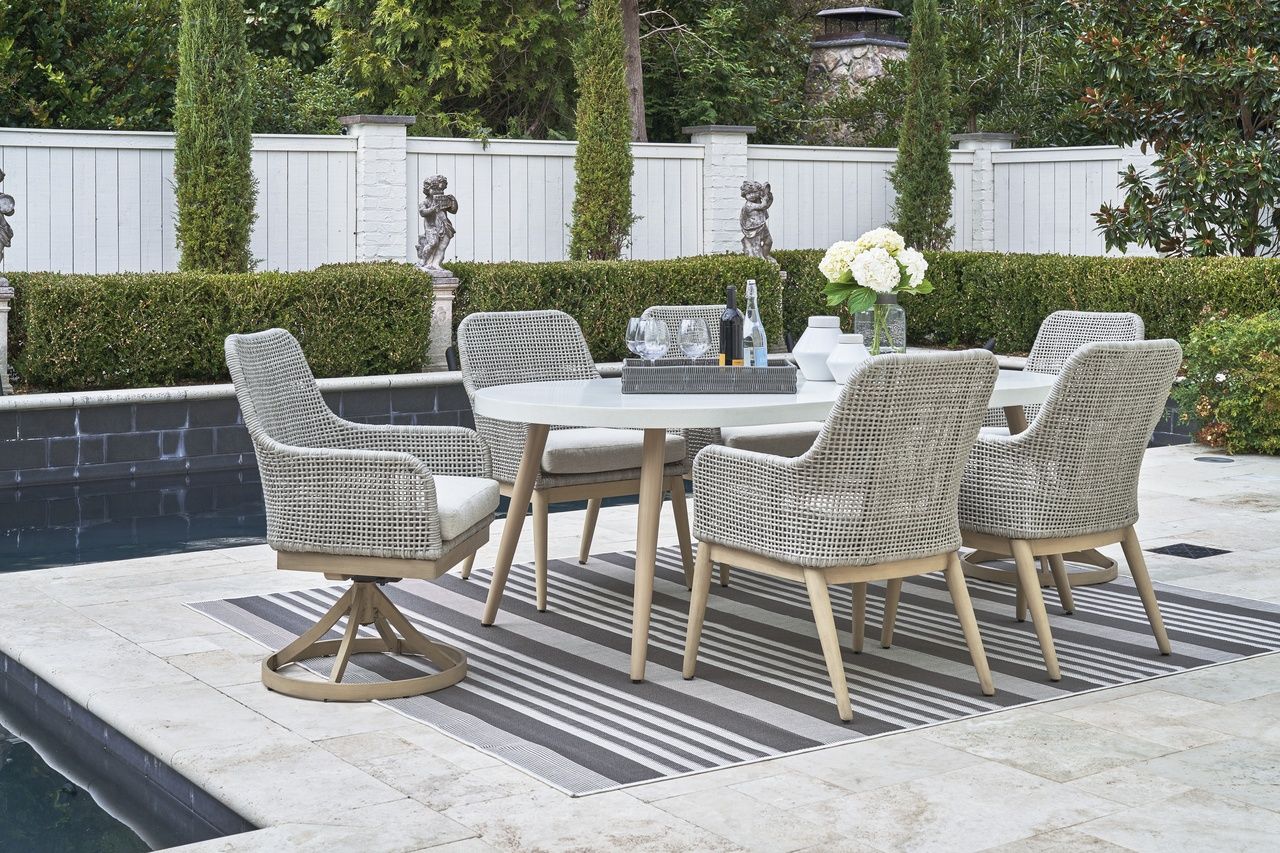 Seton Creek Gray Outdoor Swivel Dining Chair Set of 2 P798602A