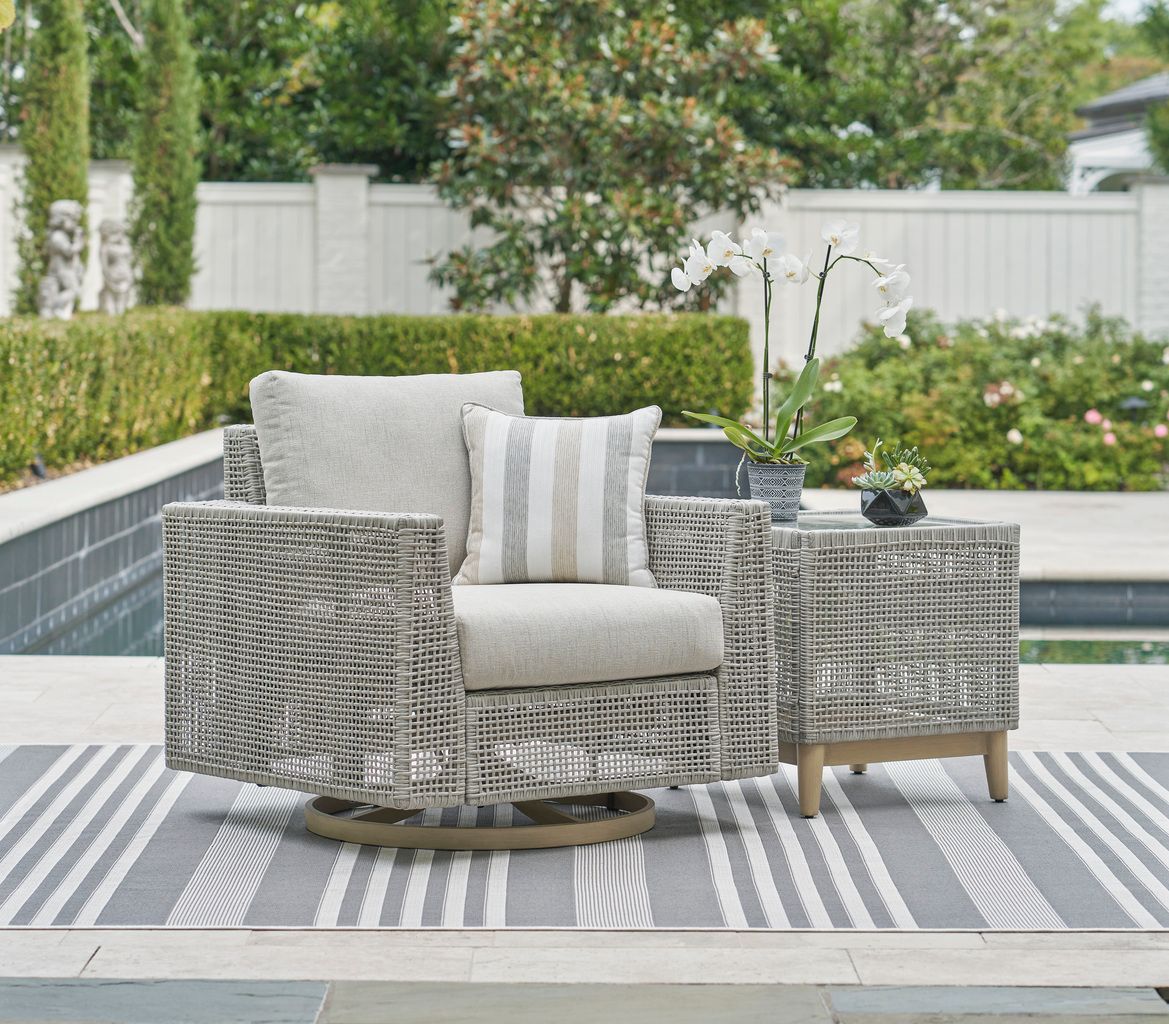 Seton Creek Gray Outdoor Swivel Lounge With Cushion P798821