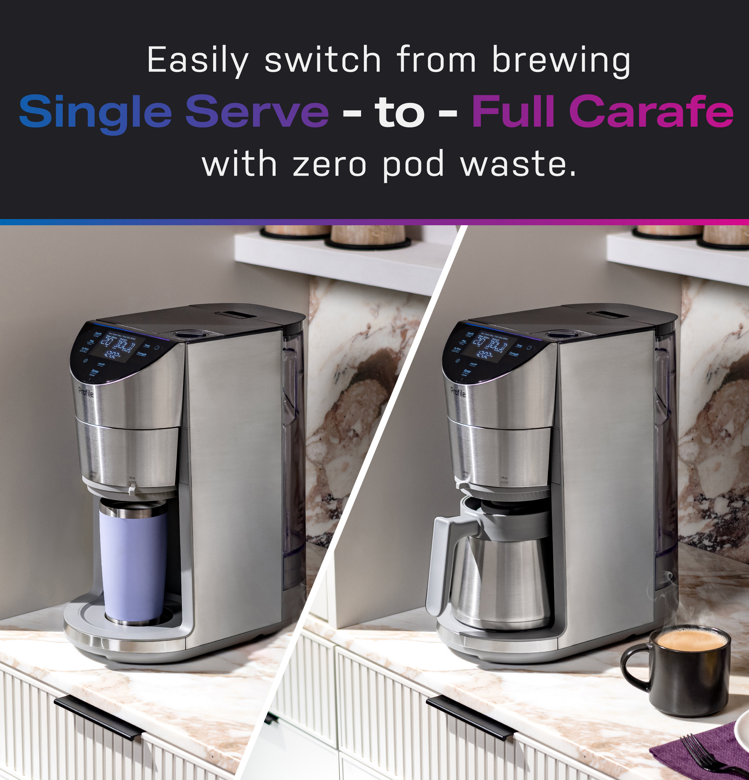 Smart Grind and Brew Coffee Maker with Podless Single Serve P7CGAAS6TBB