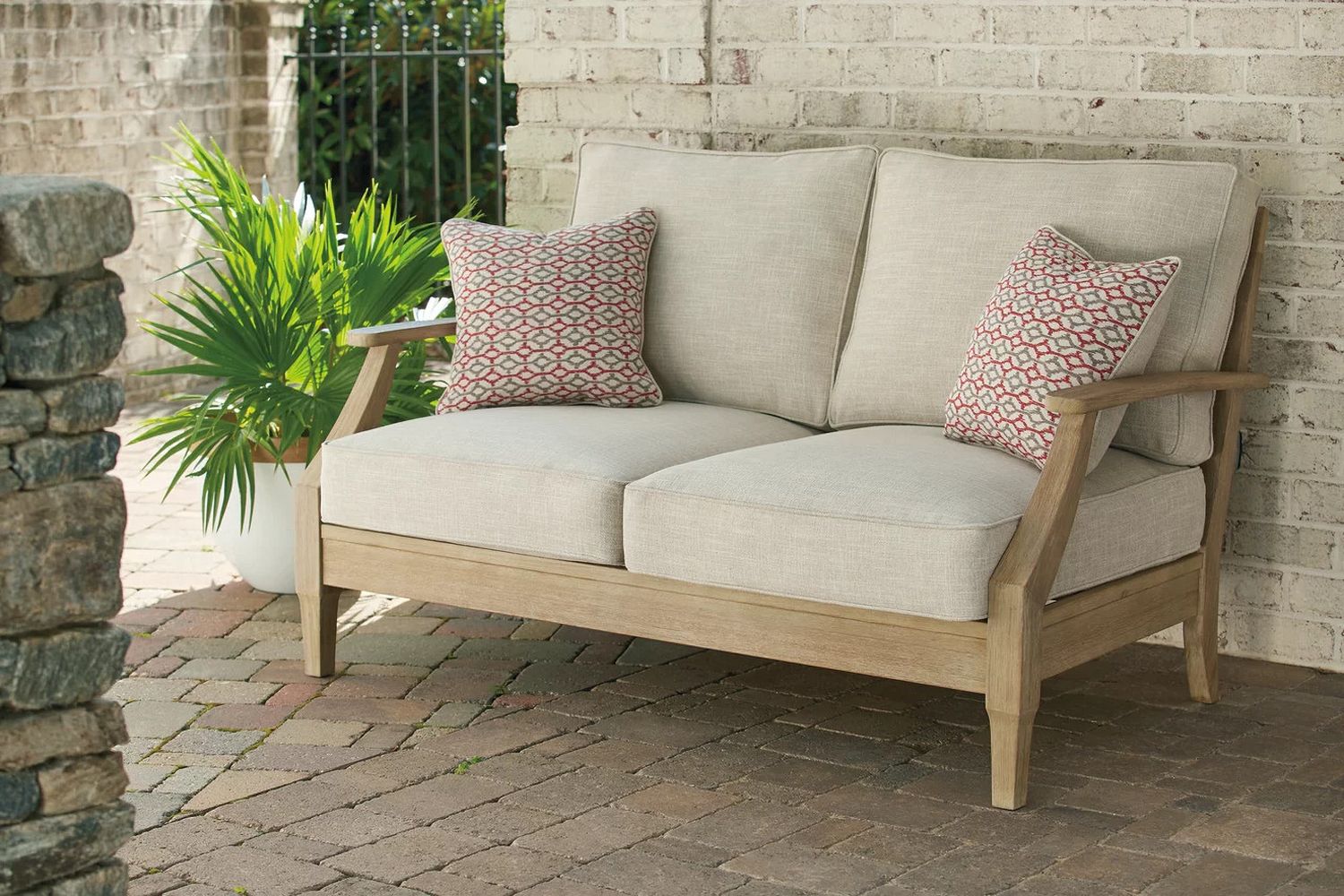Clare View Beige Outdoor Loveseat with Cushion P801835