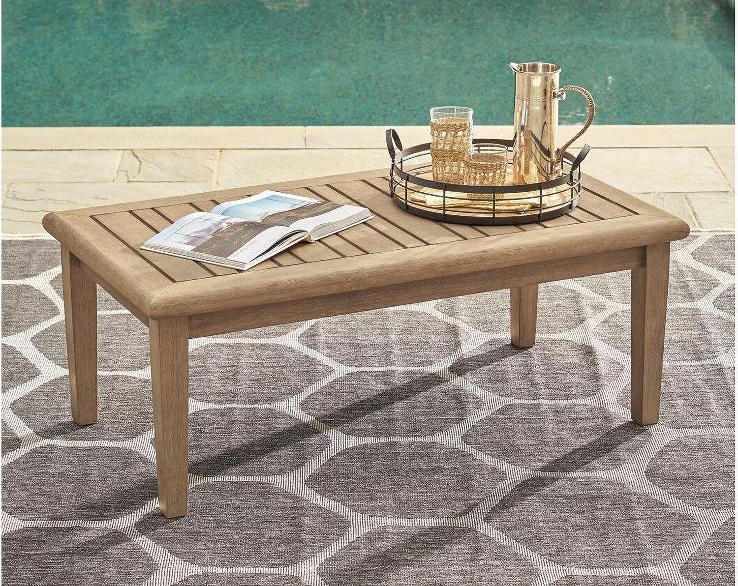 Gerianne Grayish Brown Outdoor Rectangular Cocktail Table P805701