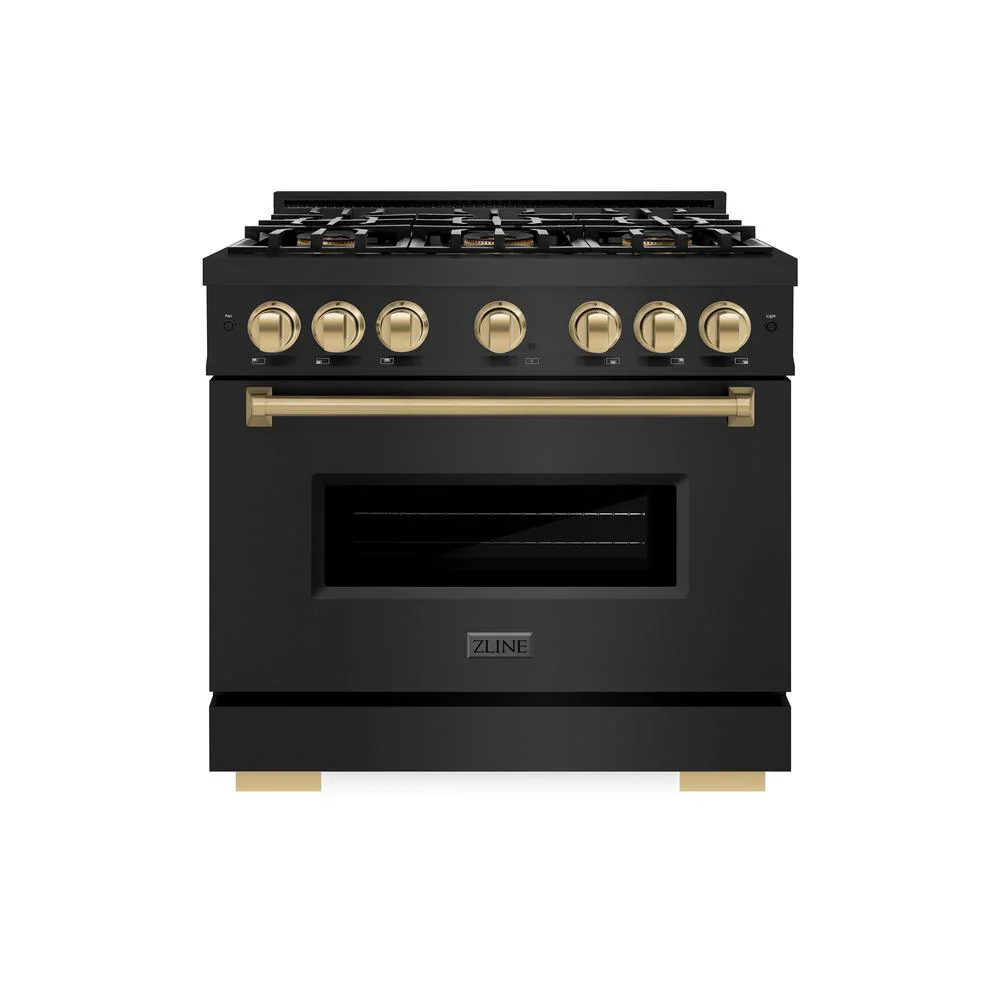 Autograph Edition 36 In. 5.2 Cu. Ft. Classic Dual Fuel Range With 6 Burner Duopro™ Cooktop And Electric Convection Oven In Black Stainless Steel And Champagne Bronze Accents PCDRBZ36CB