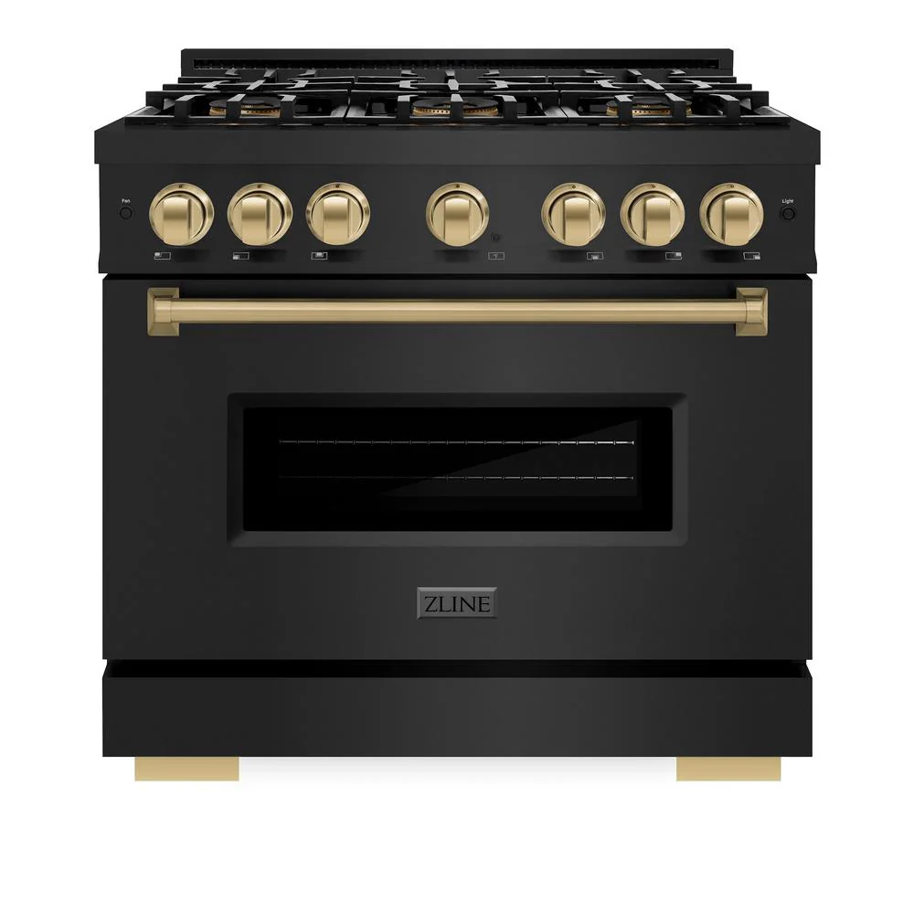 Autograph Edition 36 In. 5.2 Cu. Ft. Classic Dual Fuel Range With 6 Burner Duopro™ Cooktop And Electric Convection Oven In Black Stainless Steel And Champagne Bronze Accents PCDRBZ36CB