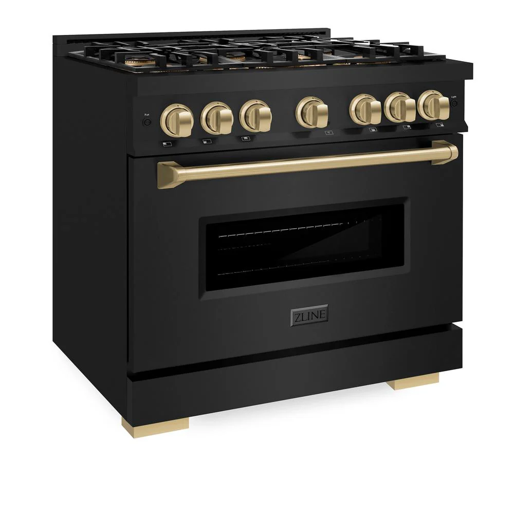 Autograph Edition 36 In. 5.2 Cu. Ft. Classic Dual Fuel Range With 6 Burner Duopro™ Cooktop And Electric Convection Oven In Black Stainless Steel And Champagne Bronze Accents PCDRBZ36CB