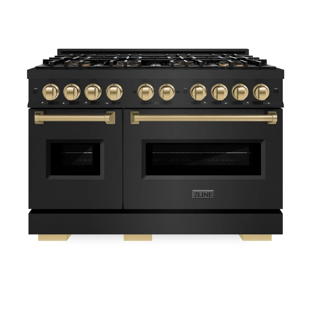 Autograph Edition 48 In. 6.7 Cu. Ft. Classic Dual Fuel Range With 8 Burner Duopro™ Cooktop And Dual Ovens In Black Stainless Steel And Champagne Bronze Accents PCDRBZ48CB