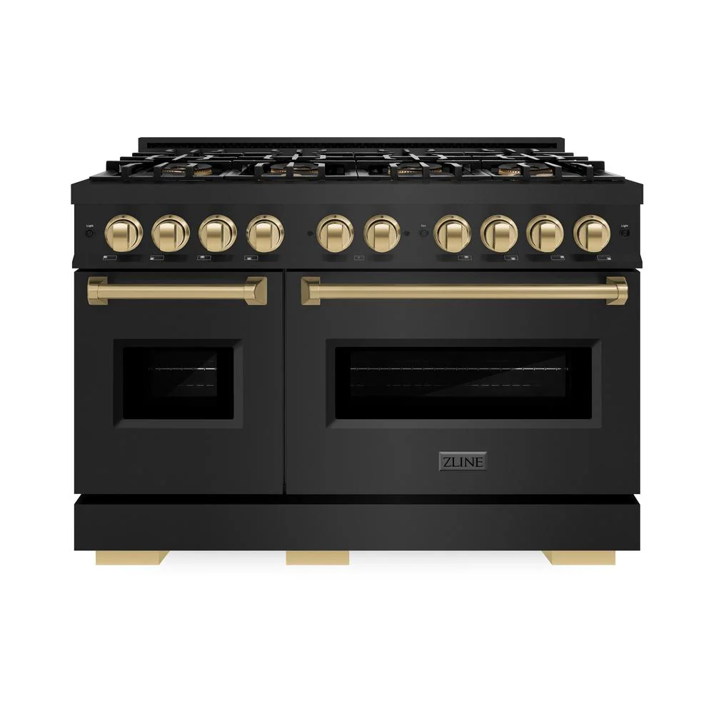 Autograph Edition 48 In. 6.7 Cu. Ft. Classic Dual Fuel Range With 8 Burner Duopro™ Cooktop And Dual Ovens In Black Stainless Steel And Champagne Bronze Accents PCDRBZ48CB