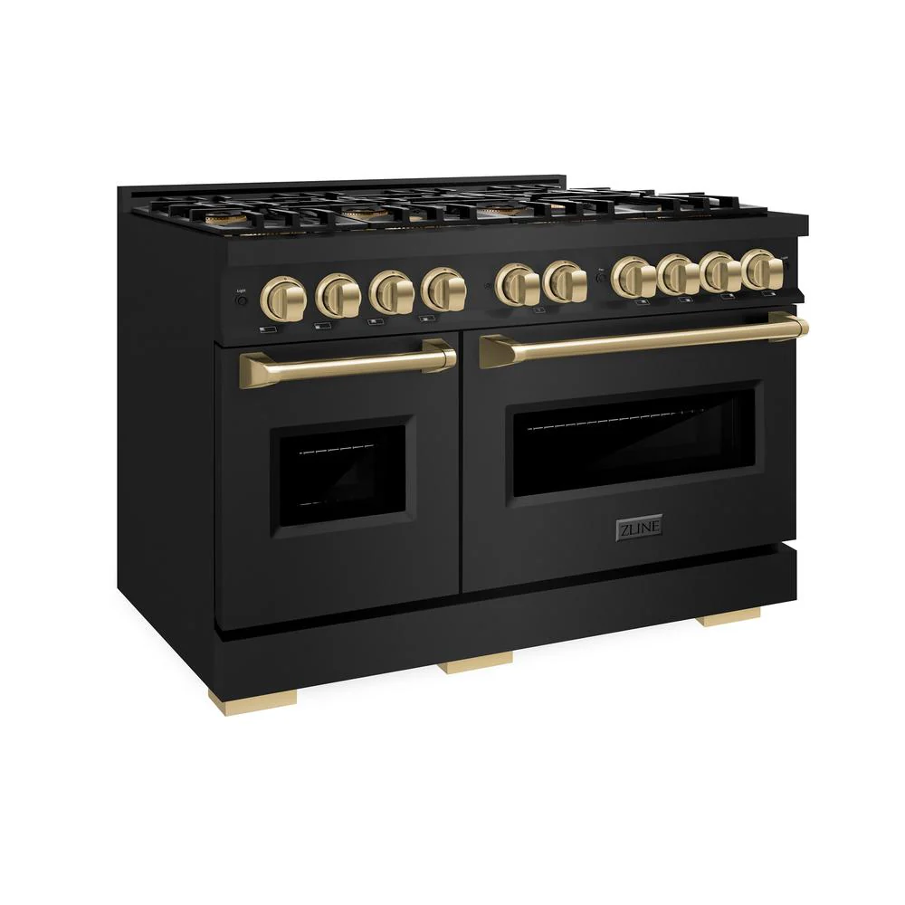 Autograph Edition 48 In. 6.7 Cu. Ft. Classic Dual Fuel Range With 8 Burner Duopro™ Cooktop And Dual Ovens In Black Stainless Steel And Champagne Bronze Accents PCDRBZ48CB