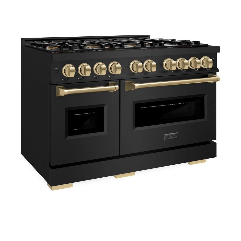 Autograph Edition 48 In. 6.7 Cu. Ft. Classic Dual Fuel Range With 8 Burner Duopro™ Cooktop And Dual Ovens In Black Stainless Steel And Champagne Bronze Accents PCDRBZ48CB