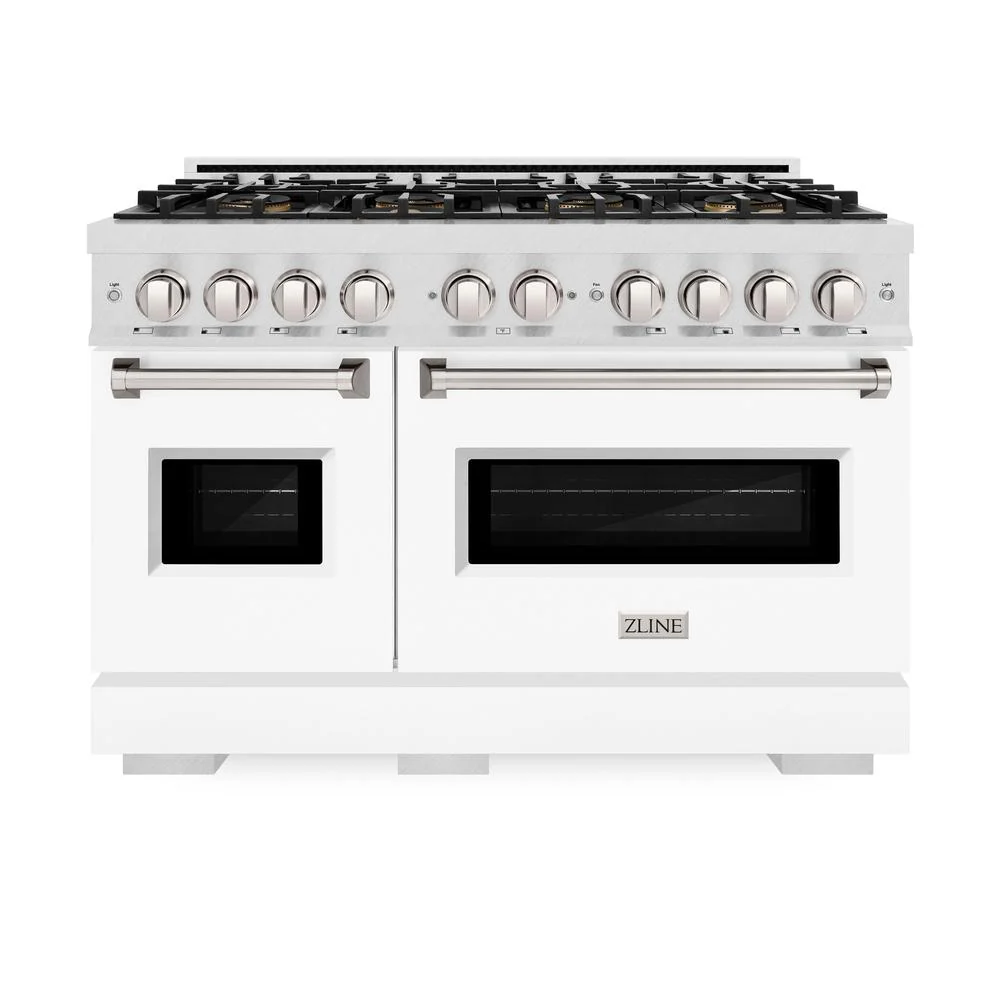 48 In. 6.7 Cu. Ft. Classic Dual Fuel Range With 8 Burner Duopro™ Cooktop And Dual Ovens In Satin Stainless Steel With White Matte Doors PCDRSWM48