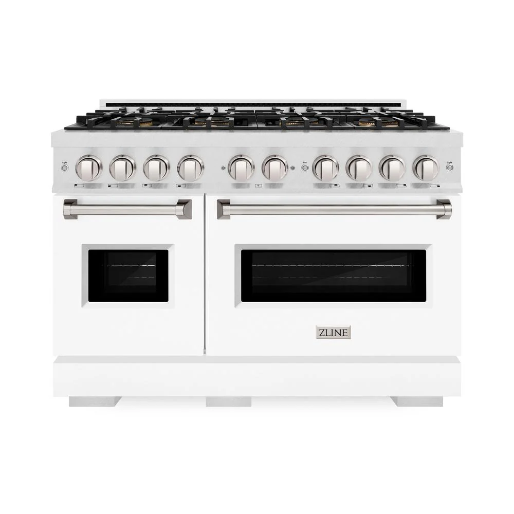 48 In. 6.7 Cu. Ft. Classic Dual Fuel Range With 8 Burner Duopro™ Cooktop And Dual Ovens In Satin Stainless Steel With White Matte Doors PCDRSWM48