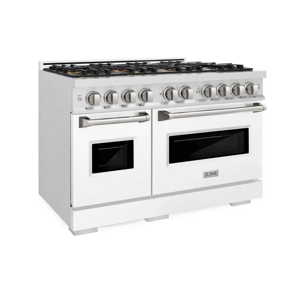 48 In. 6.7 Cu. Ft. Classic Dual Fuel Range With 8 Burner Duopro™ Cooktop And Dual Ovens In Satin Stainless Steel With White Matte Doors PCDRSWM48
