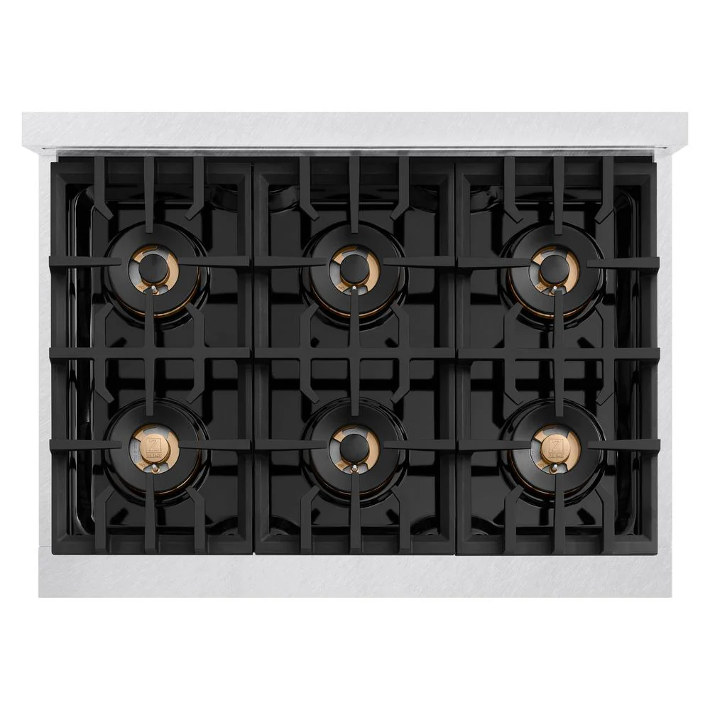 Autograph Edition 36 In. 5.2 Cu. Ft. Classic Dual Fuel Range With 6 Burner Duopro™ Cooktop And Electric Convection Oven In Satin Stainless Steel And Champagne Bronze Accents PCDRSZ36CB