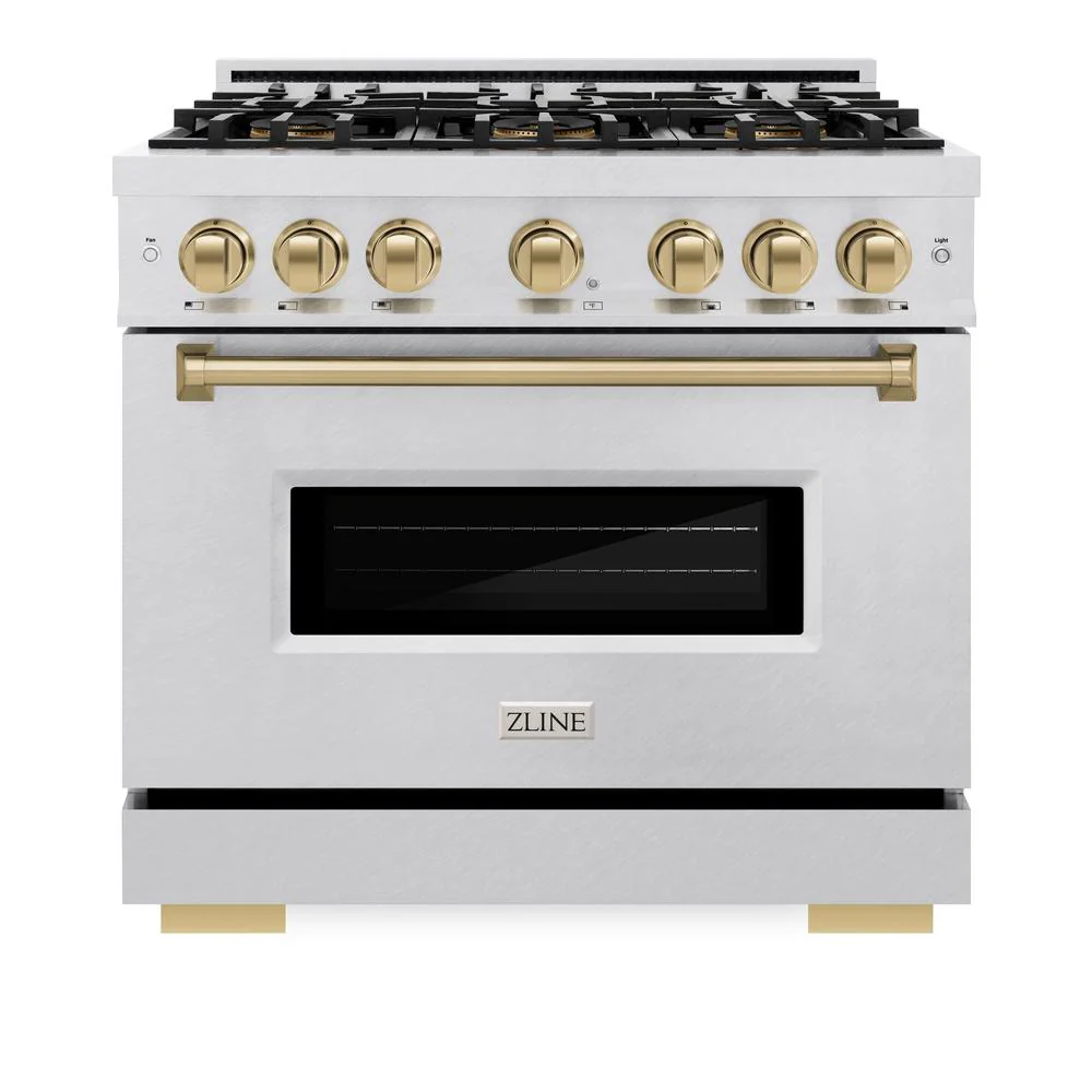 Autograph Edition 36 In. 5.2 Cu. Ft. Classic Dual Fuel Range With 6 Burner Duopro™ Cooktop And Electric Convection Oven In Satin Stainless Steel And Champagne Bronze Accents PCDRSZ36CB