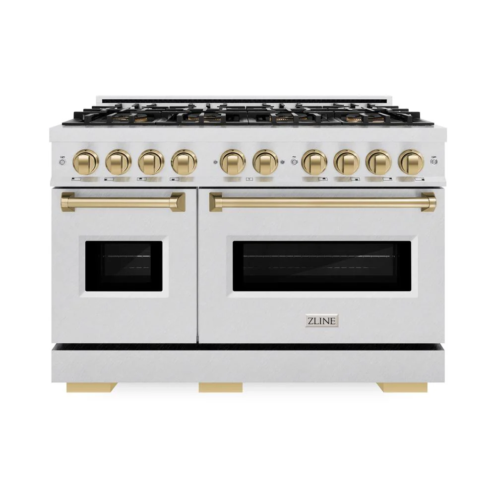 Autograph Edition 48 In. 6.7 Cu. Ft. Classic Dual Fuel Range With 8 Burner Duopro™ Cooktop And Dual Ovens In Satin Stainless Steel And Champagne Bronze Accents PCDRSZ48CB