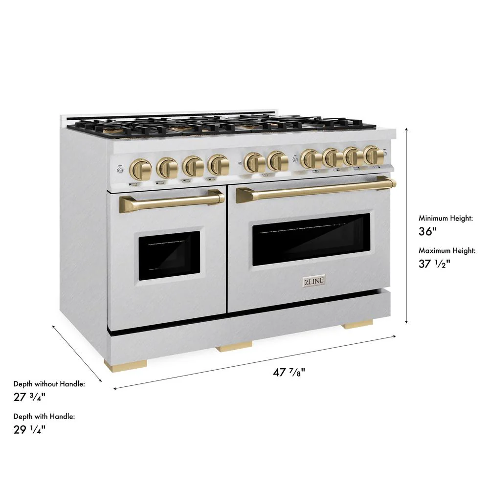 Autograph Edition 48 In. 6.7 Cu. Ft. Classic Dual Fuel Range With 8 Burner Duopro™ Cooktop And Dual Ovens In Satin Stainless Steel And Champagne Bronze Accents PCDRSZ48CB