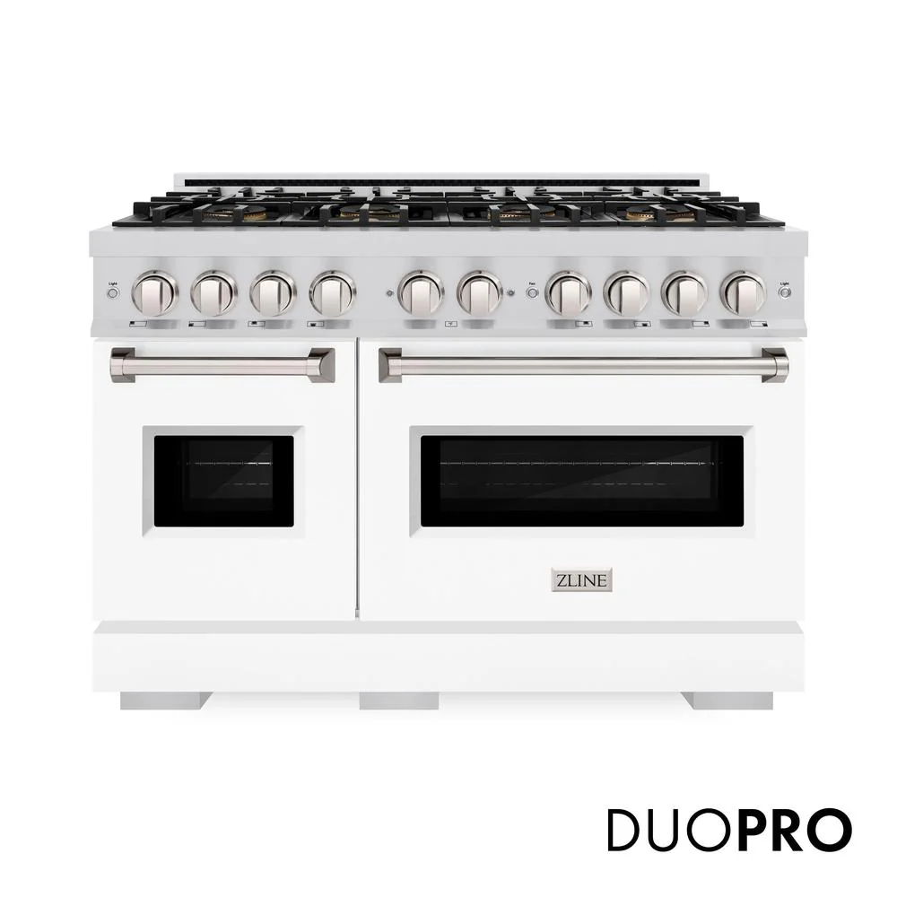 48 In. 6.7 Cu. Ft. Classic Dual Fuel Range With 8 Burner Duopro™ Cooktop And Dual Ovens With White Matte Doors PCDRWM48