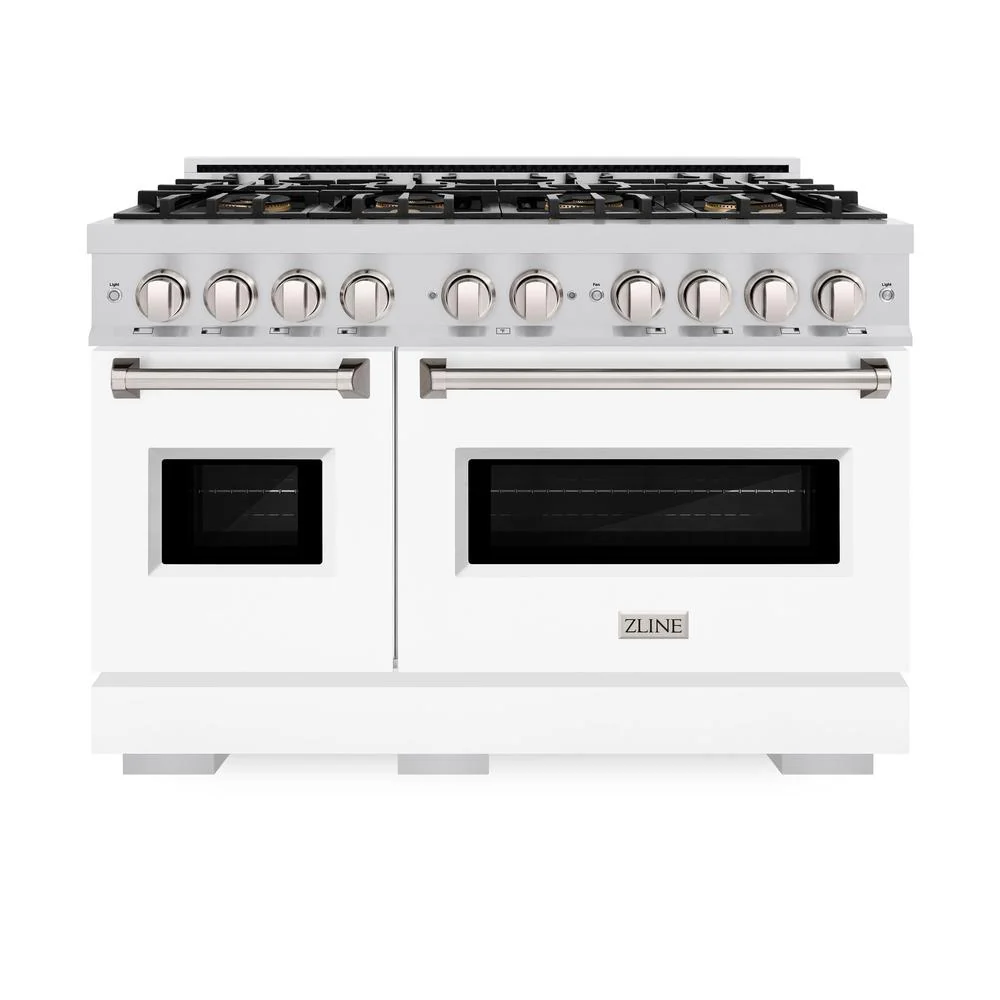 48 In. 6.7 Cu. Ft. Classic Dual Fuel Range With 8 Burner Duopro™ Cooktop And Dual Ovens With White Matte Doors PCDRWM48