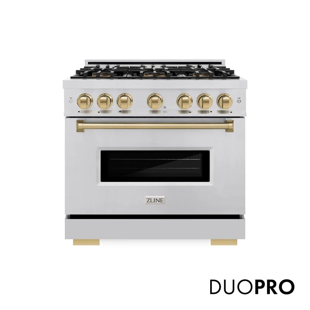 Autograph Edition 36 In. 5.2 Cu. Ft. Classic Dual Fuel Range With 6 Burner Duopro™ Cooktop And Electric Convection Oven In Stainless Steel And Champagne Bronze Accents PCDRZ36CB